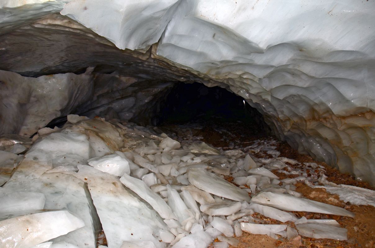 23 Ice Cave Inside In Cavell Glacier With Angel Glacier Above On Mount Edith Cavell